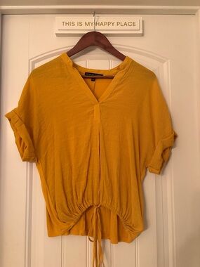 Always Indigo Mustard Yellow Drawstring Hem Top | Size M